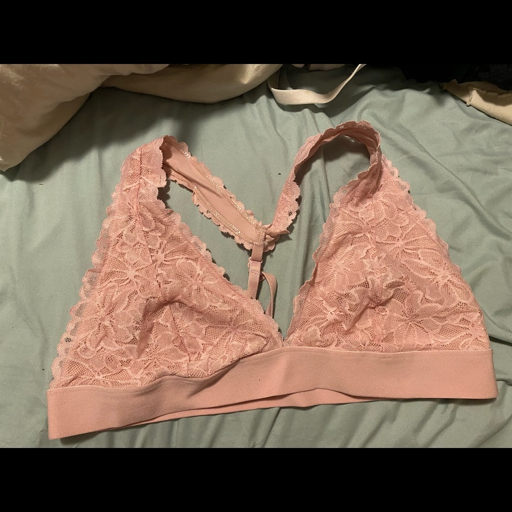 Pink Lace Bralette with cross in back